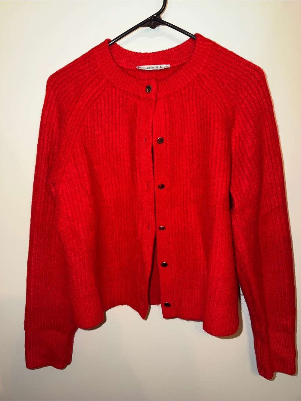 A&F red cardigan sweater with gold bottoms size small